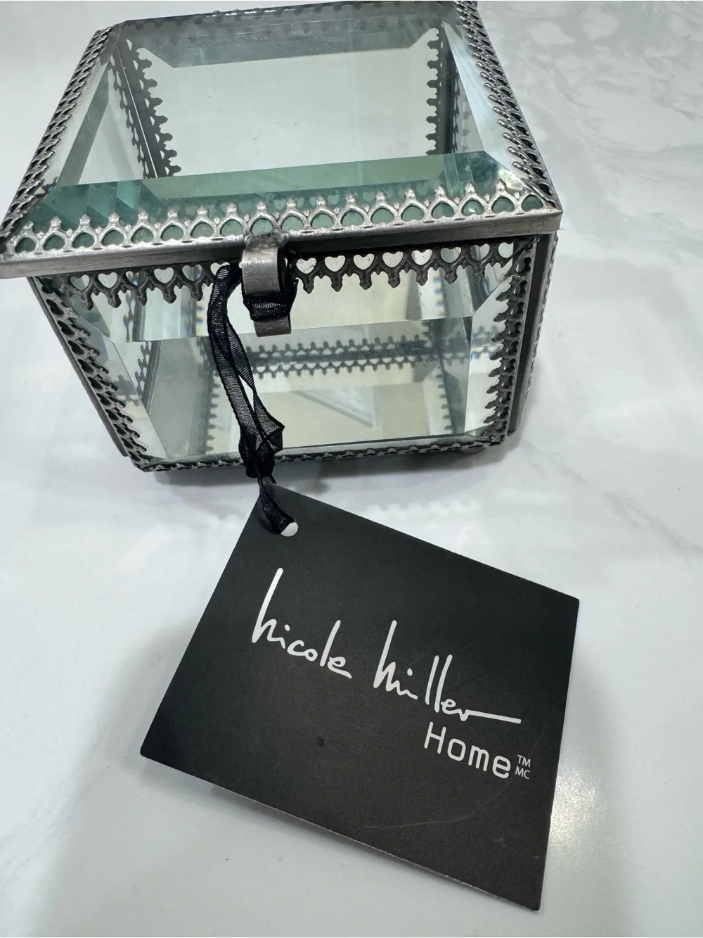 Nicole Miller Home Mirrored Glass Trinket Box with Silver Trim